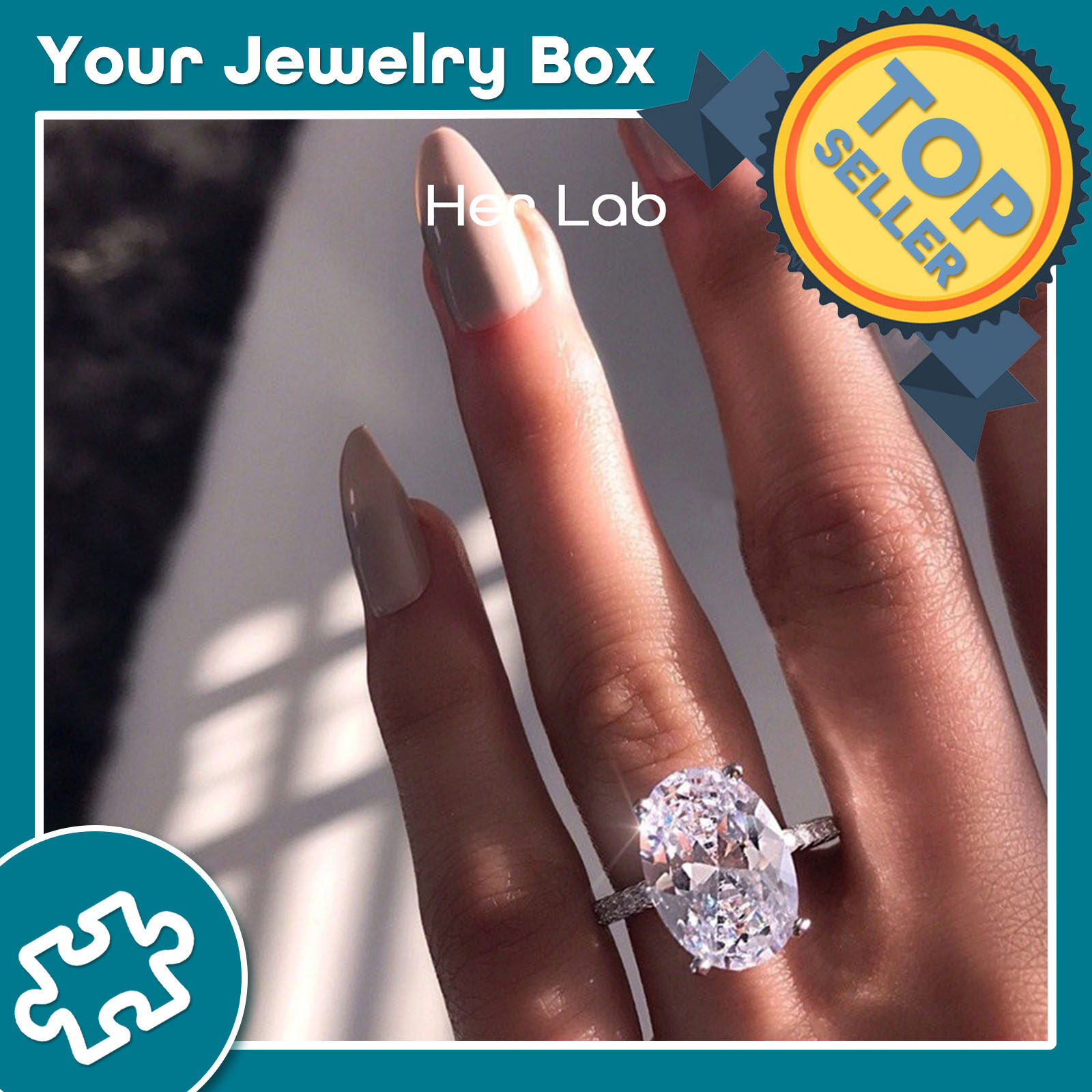 Her Lab Jewelry | Genuine Moissanite 925 Sterling Silver Diamond Ring, 3 Carats, Original GRA Report 100% Passed Diamond Selector. 4 Prong Oval Cut Diamond Ring, Sterling Silver Wedding Band, Classic Engagement Ring Special Gift for Men and Women ราคา 3,147 บาท*ส่งฟรี