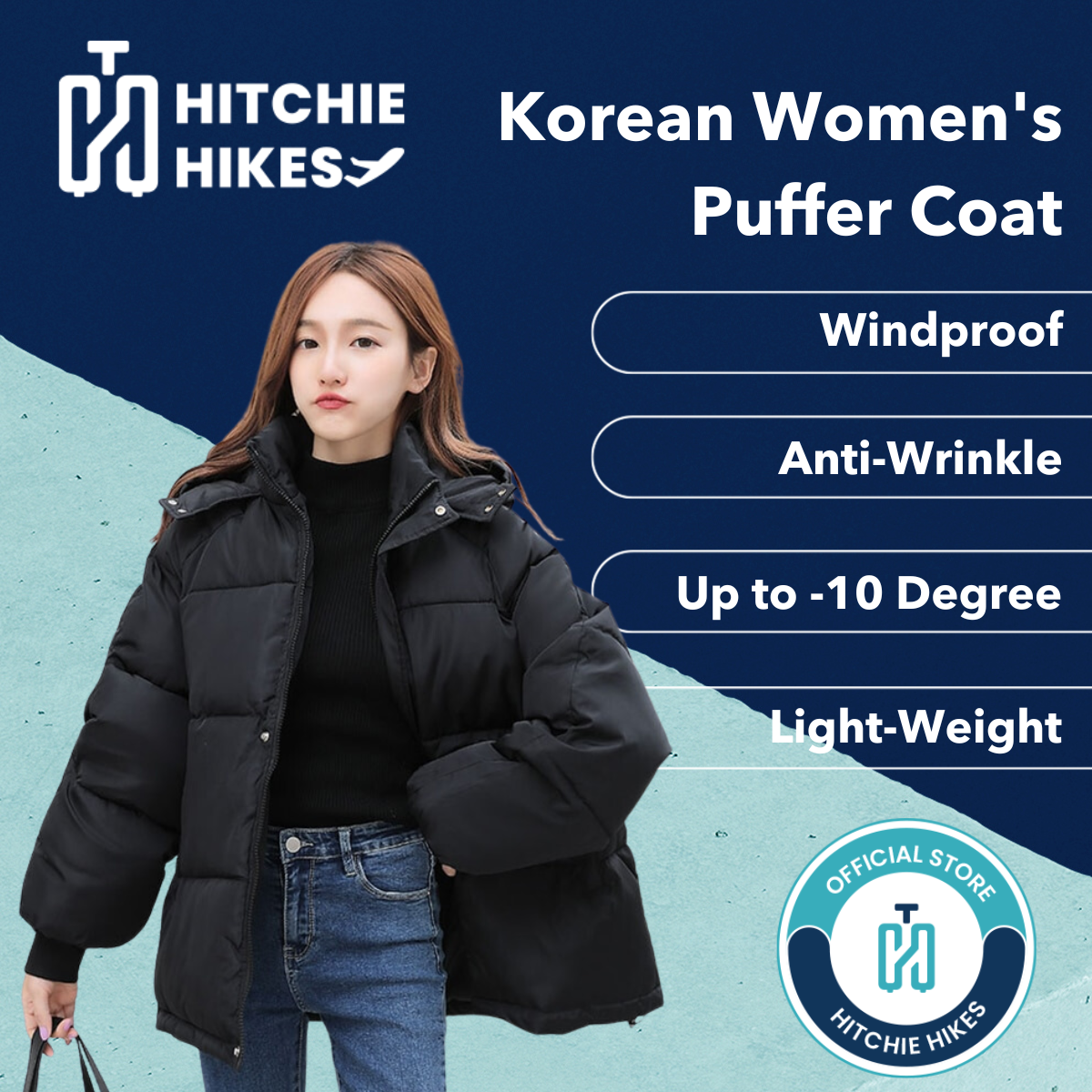 Hitchie Padded Hoodie Winter Down Jacket Woman Windbreaker Fleece Coat Baju Sejuk Tebal Parka Korean Windproof 冬天外套羽绒服女