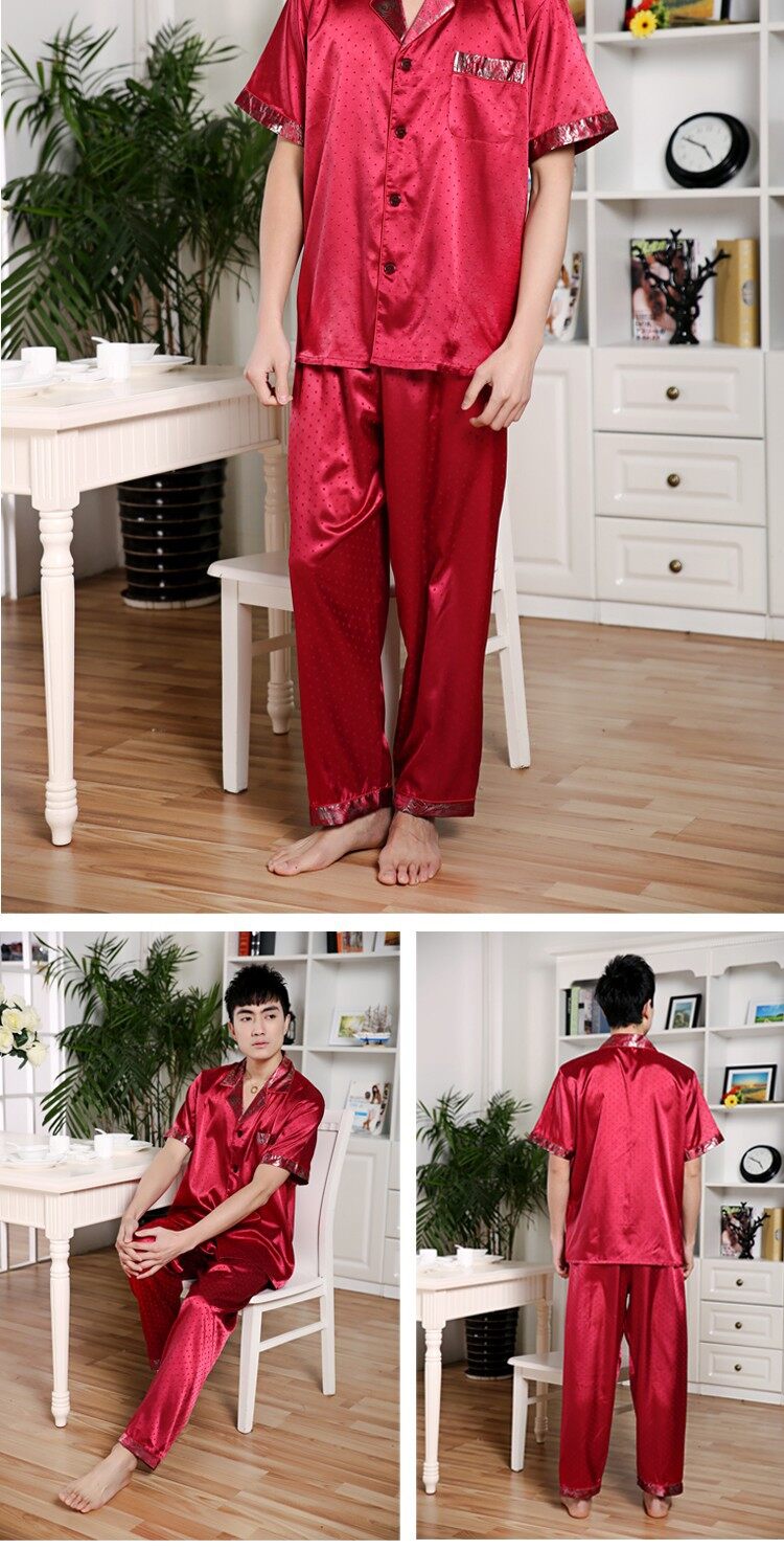 Đồ ngủ xuân và mùa hè bộ đồ ngủ lụa hè mặc cho đàn ông bộ đồ ngủ dài Sleeve Silk