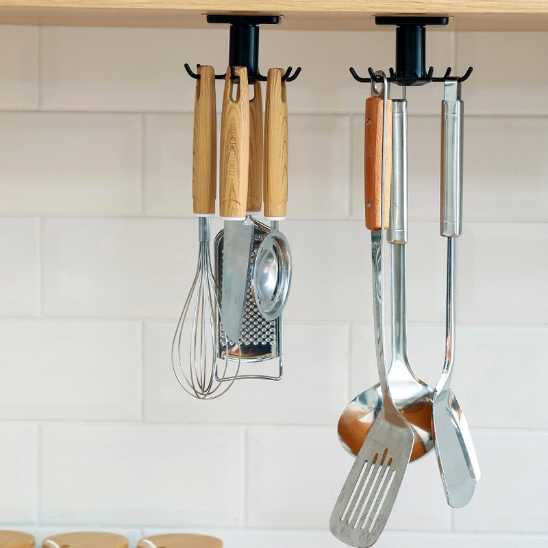 Gambar High Quality Kitchen Cutlery Organizer Kitchen Accessories Storage Rack 360 Degrees Rotated Kitchen Hooks Shelf Dish Drainer