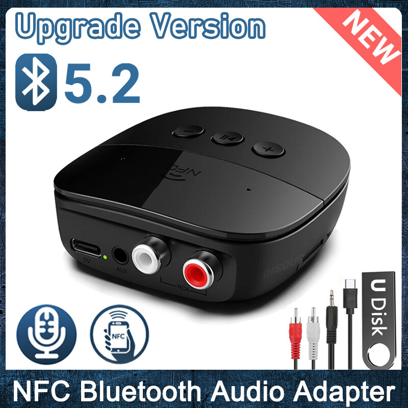 DISOUR Bluetooth Audio Receiver 3.5mm RCA AUX USB Bluetooth 5.2 Receiver for Speaker Amplifier Stereo With Mic Device Reciever for Car Audio Wireless Adapter Support NFC TF Card U Disk Play Bluetooth 5.3 Adapter