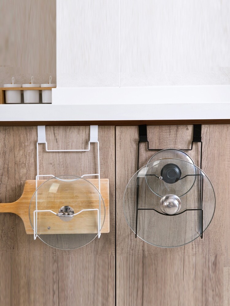 Gambar Kitchen Door Organizer Pot Lid Rack Metal Spoon Holder Cooking Dish Rack Pan Cover Stand Kitchen Accessories