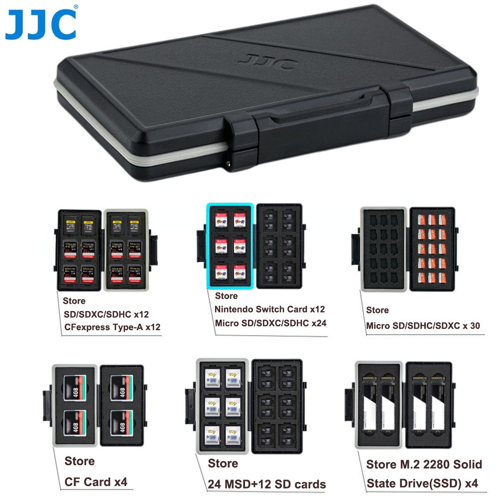 JJC Memory Card Case 36/24/6/4 Slots Water-resistant Organize Box for Storage SD, MSD, Micro SD, Nintendo Switch Card, CF express Type-A B, SSD, XQD & CF Cards Photography Accessories ราคา 340 บาท*ส่งฟรี