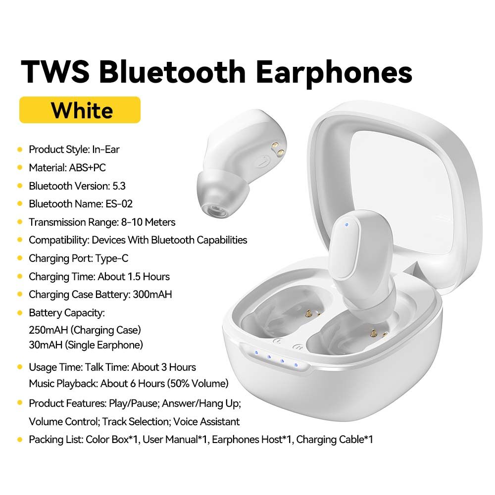 Tai Nghe Essager TWS ES-CD31 Bluetooth 5.3 Không Dây, Đen/Trắng