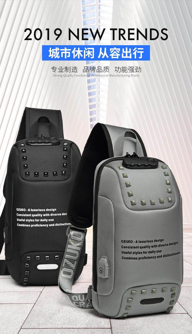 Zaino Sling Bag Multifunzione OZUKO - Antifurto, Impermeabile Con USB Per Uomo - Foto 3