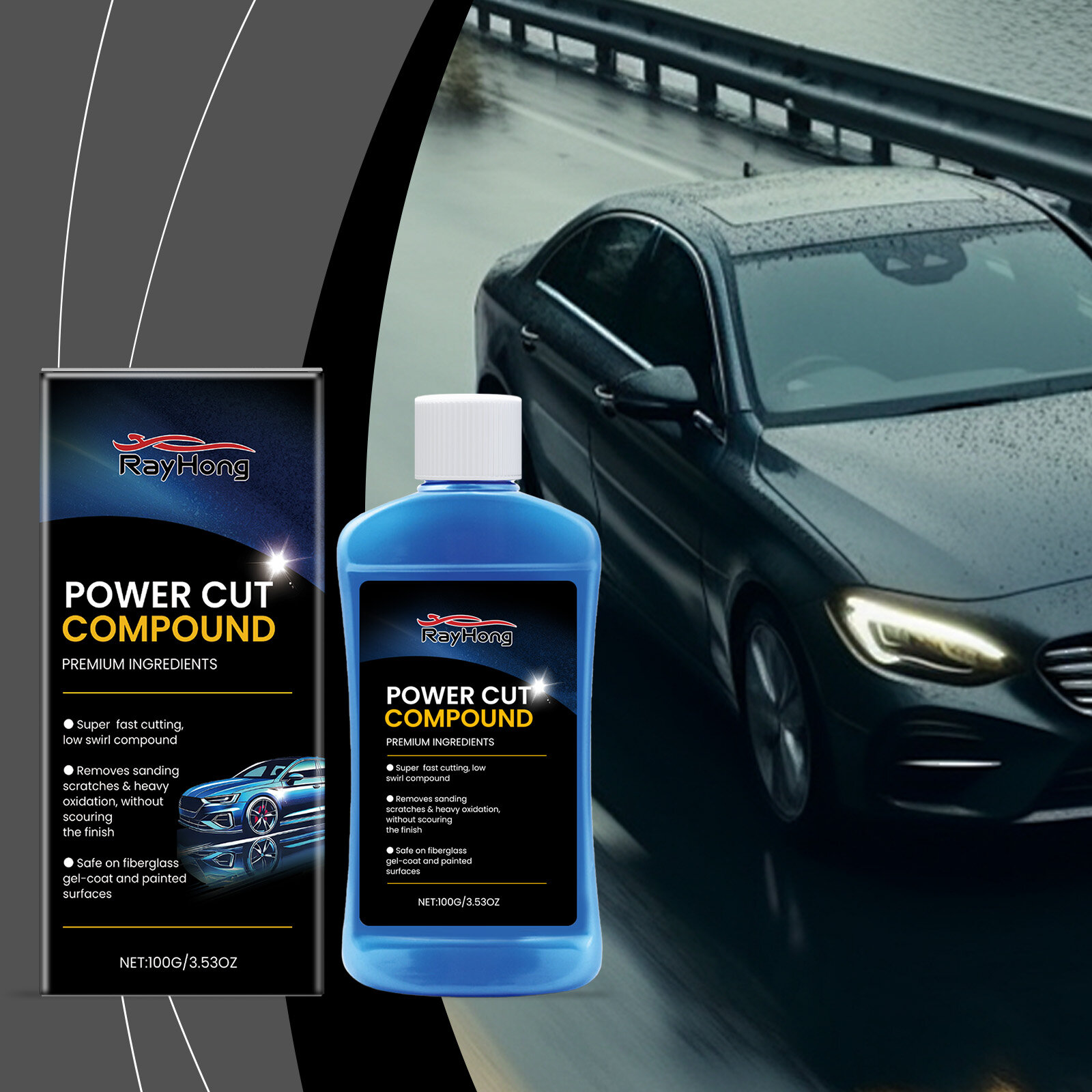 Rayhong Dụng cụ tẩy vết xước xe ô tô chăm sóc sơn Công Cụ Tự Động Swirl Remover Vết Trầy Xước Sửa Chữa Đánh Bóng thân tự động Mài Hợp Chất chống trầy xước Đại Lý 100G