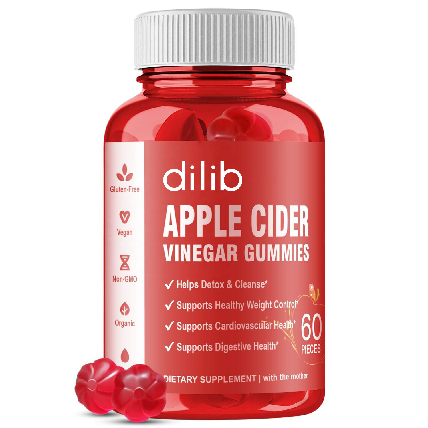 Apple Cider dấm Gummies hỗ trợ Kiểm Soát Cân Nặng Tiêu hóa sức khỏe miễn