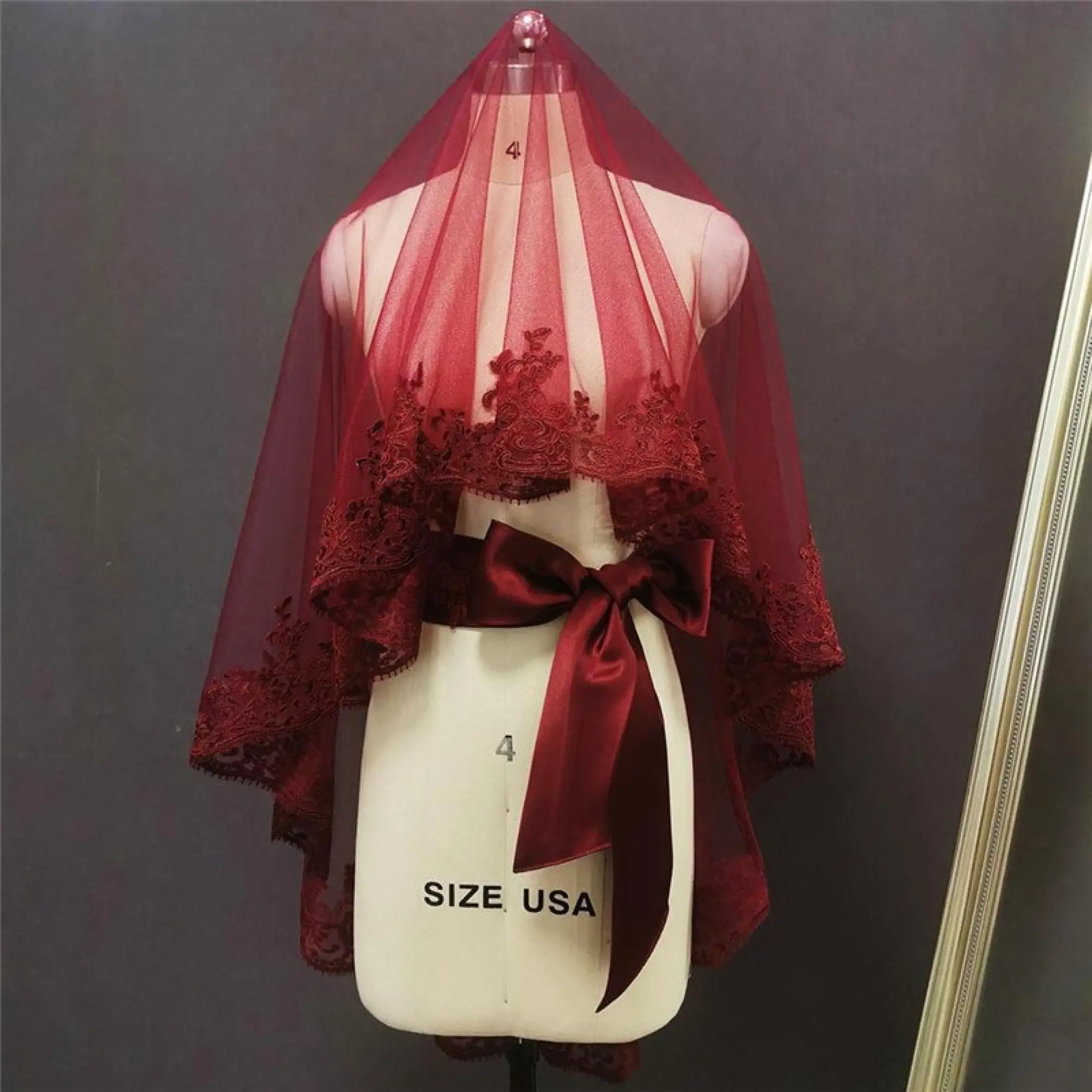 Arrival Dark Burgundy Wedding Veil 