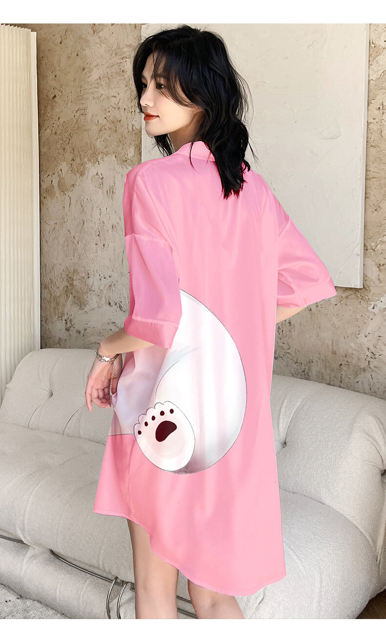 Váy ngủ nữ Cho Phụ Nữ, V-Cổ Cài Cúc Voan Phim Hoạt Hình Mùa Hè Mỏng Ngủ