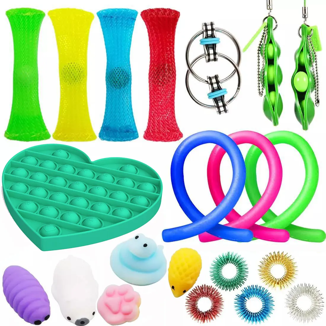 21pcs Set Pack Pop It Fidget Sensory Toy Set Stress Relief Toys For Kids Fun Fidgeting Game Fidget Toys Full Set Box For Classroom And Office Fidget Toys Full Set Box All Fidgets