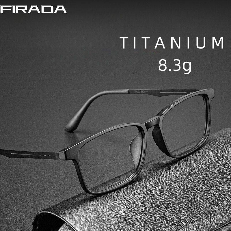 FIRADA Fashion Comfortable Eyeglasses Retro Ultra Light Titanium Eyewear Square Optical Prescription Glasses Frame for Men A1002 ราคา 171 บาท*ส่งฟรี