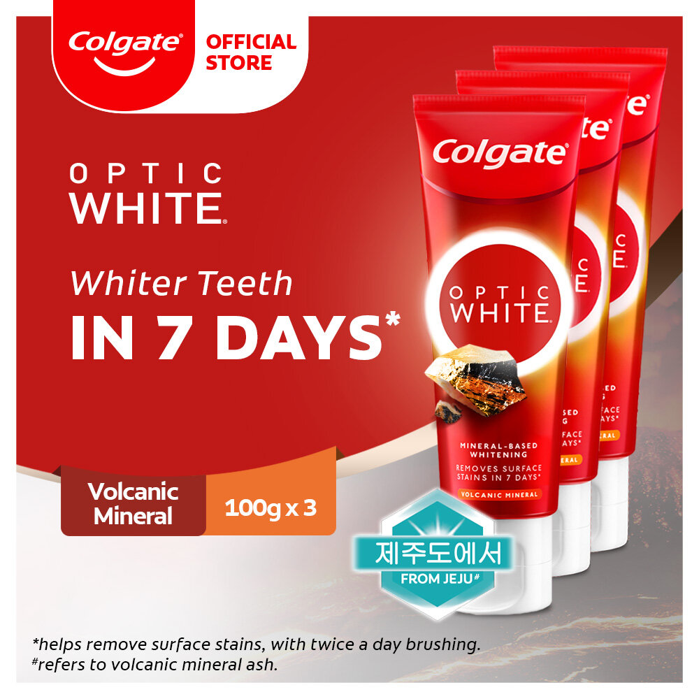 Gambar Colgate Optic White Volcanic Mineral Whitening Toothpaste 100G [Bundle Of 3] Value Deal