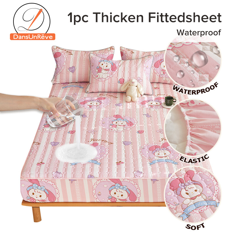 Dansunreve 100% Waterproof Quilted Bedsheet Cute Sanrio Kulomi Thicken Mattress Protector Fitted Sheet Queen/Single/King ราคา 209 บาท*ส่งฟรี