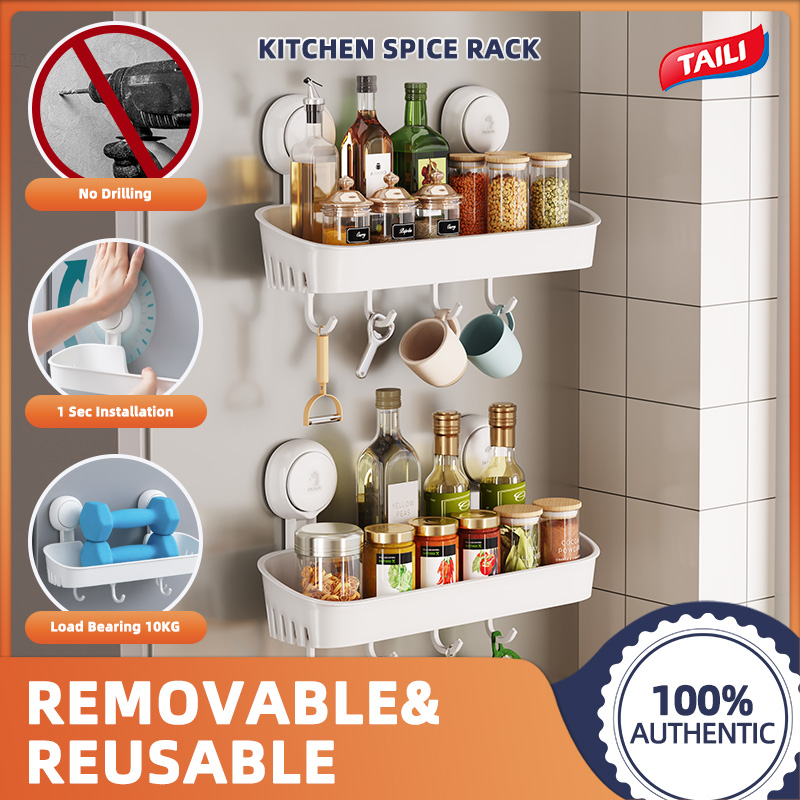 TAILI 2PCS Suction Shower Organizer with 4 Hooks, Shower Basket, Wall Mounted Shelf, Suction Organizer for Shampoo, Conditioner, Drill-Free Removable ราคา 86 บาท*ส่งฟรี