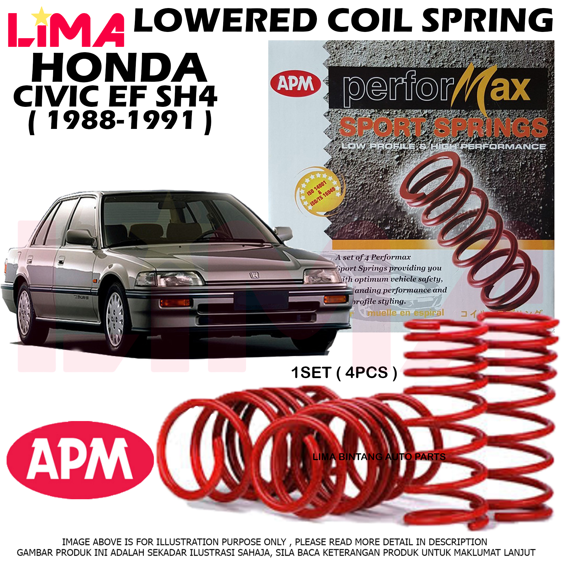 1pair Honda Civic Ef Sh4 Front Rear Shock Absorber Gas Kayaba Kyb 1987 1991 Lazada