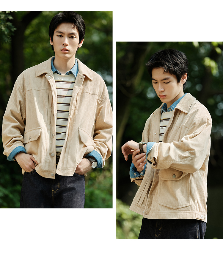 Semir Men'S Jacket For Autumn 2024 Made Textured Vintage Corduroy Fabric Featuring Stylish Versatile Work Clothes-Inspired Top Perfect For Fashionable Look · v4