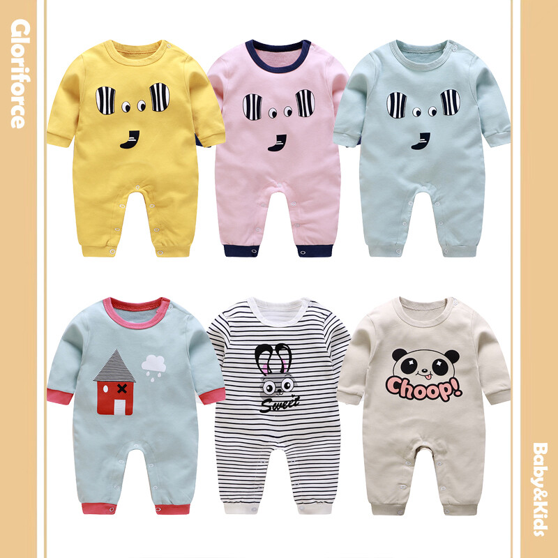 Bộ Áo Liền Quần Cho Bé Trai Và Bé Gái, Quần Áo Cotton Dài Tay In Hoạt Hình