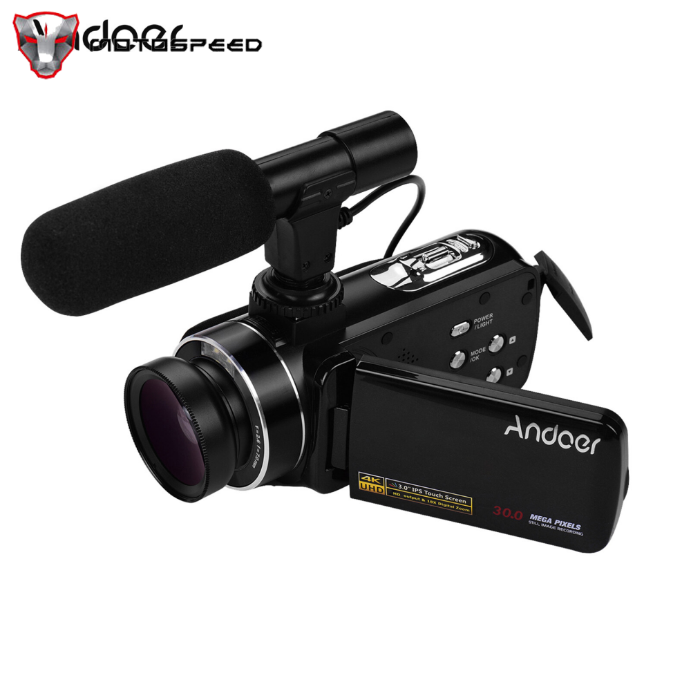 Andoer 4K Handheld DV Professional Digital Video Camera CMOS Sensor Camcorder with 0.45X Wide Angle Lens with Macro Stereo On-Camera Microphone Hot Shoe Mount 3.0 Inch IPS Monitor Burst Shooting Anti-Shaking Function