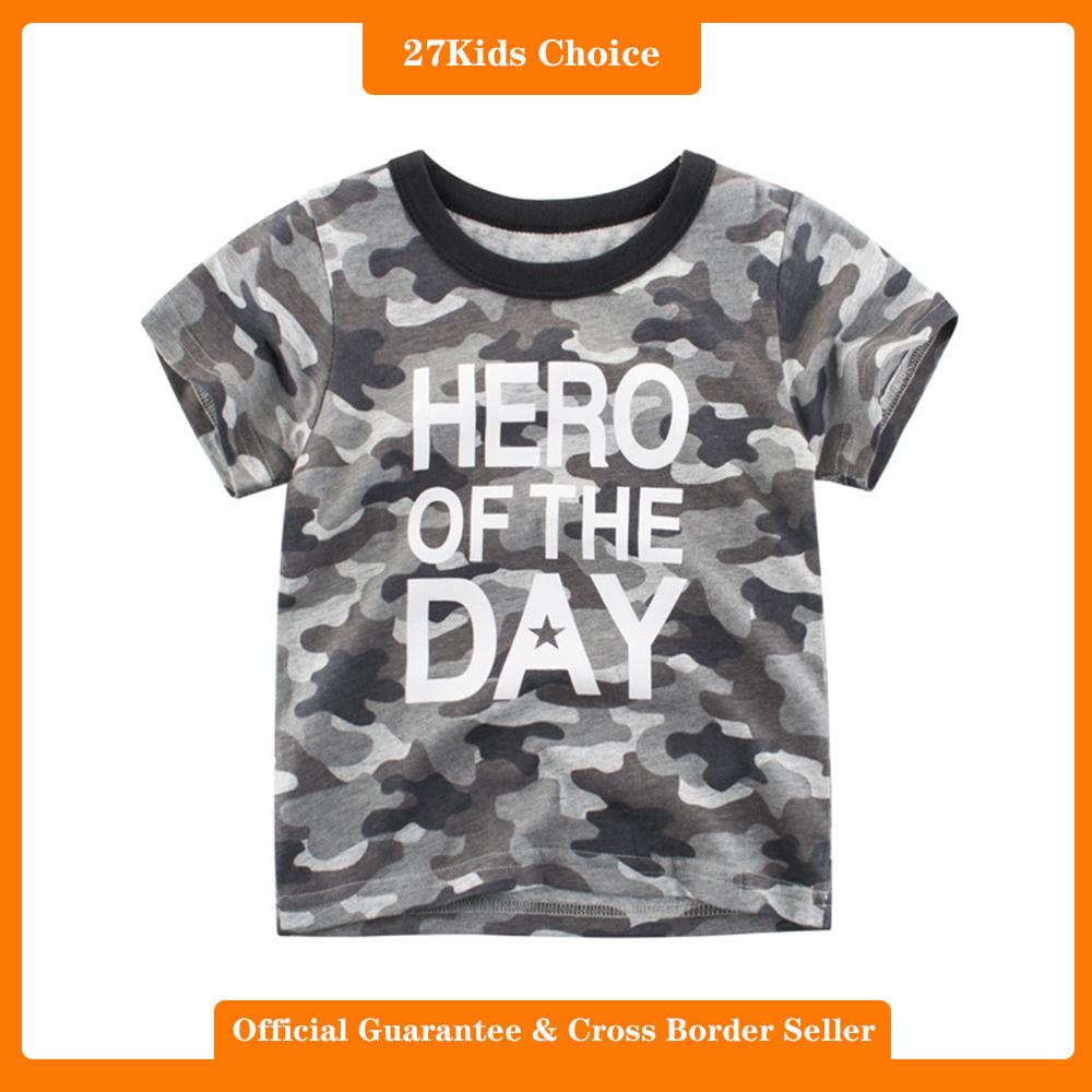27Kids Choice Korean children's clothing new 2024 summer children's short sleeved T-shirt camouflage brand clothing ราคา 175 บาท*ส่งฟรี