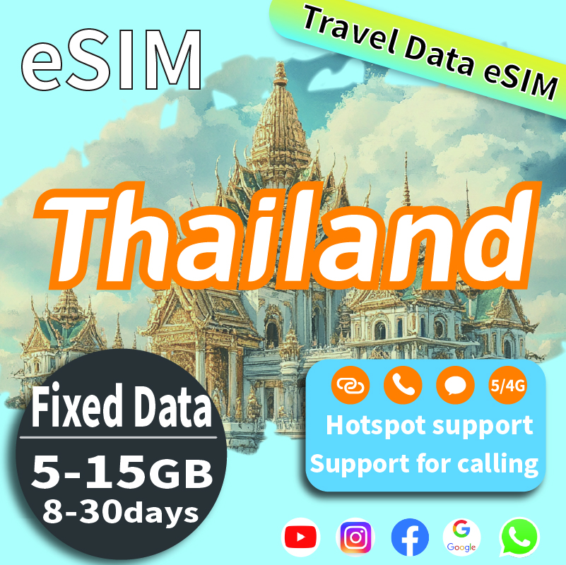 Thailand Travel eSIM: Unlimited Data Plans 5-15GB for 8-30 Days High-Speed Data for Travel Prepaid 4G/5G LTE (Hotspot+Top-Up,Support call，Supports SMS sending，QR Code Sent to Your Email)) ราคา 227 บาท*ส่งฟรี