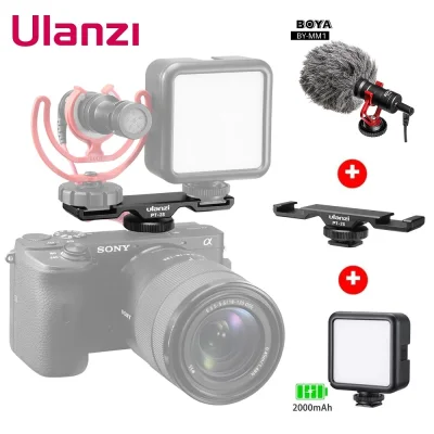 ULANZI PT-2S Dual Cold Shoe Vlog LED Light Microphone Mic Mount Bracket Bridge Tripod Adapter for Phone / DSLR Camera (4)