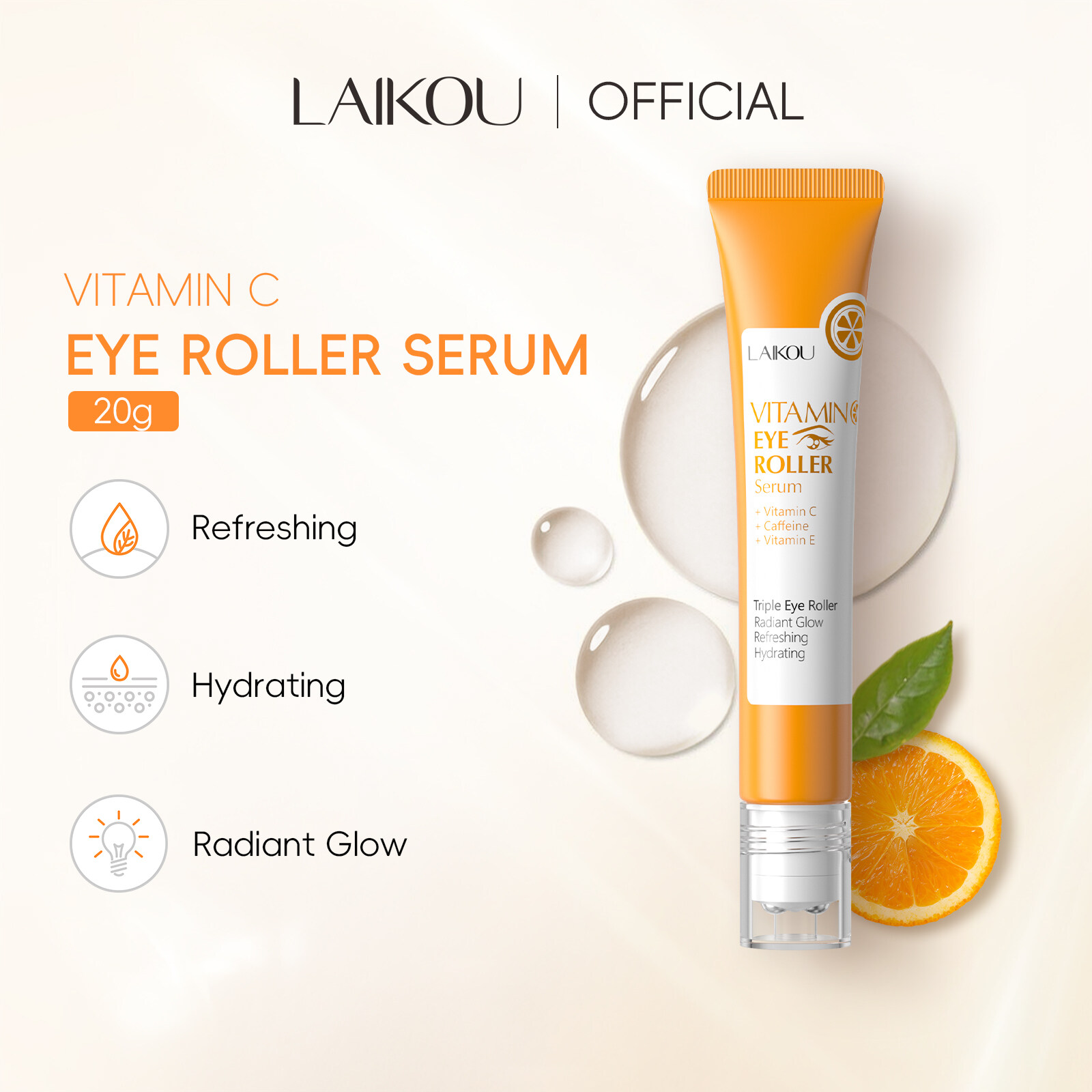Laikou Vitamin C Con Lăn Dưỡng Mắt huyết thanh ba con lăn dưỡng mắt dưỡng ẩm mịn nếp nhăn giảm bọng mắt rạng rỡ 20g
