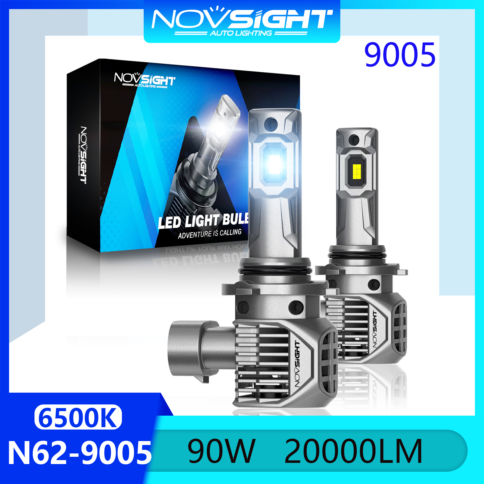 Novsight N62 HB3 9005 Bóng đèn pha LED 6500K Màu trắng mát Ánh sáng LED cực sáng cho ô tô Đèn sương