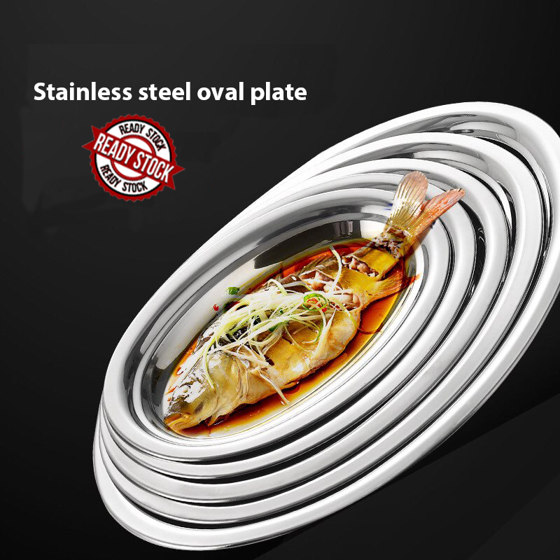 Gambar [Ready Stock] Plain Oval Stainless Steel plate Plate for sate Plate For Fish