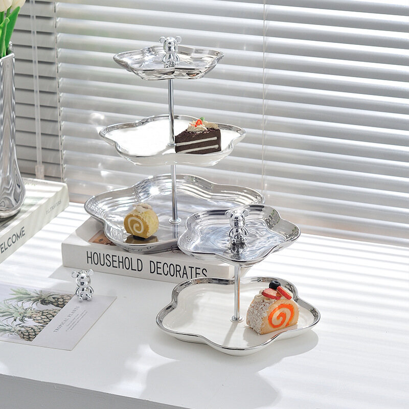 Gambar Nordic Ceramic Fruit Plate Room Tea Dessert Cake Plate Dessert Table Multi layer Pastry Candy Tray Rack