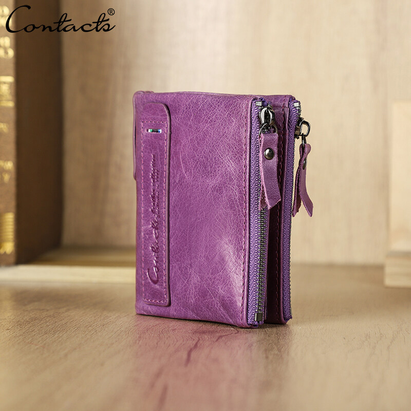 Ví Da Nữ Thời Trang CONTACTS Ví Đựng Thẻ ID Ví Đựng Tiền Xu Có Khóa Kéo Đôi Ví Nữ Nhỏ