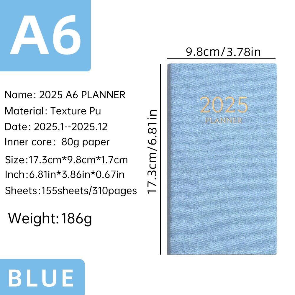 2025 A6 lịch trình tiếng Anh cuốn sách 155 tờ, 310 trang, Sổ ghi chép chỉ số hàng tháng, Sổ kế hoạch hàng ngày xuyên biên giới