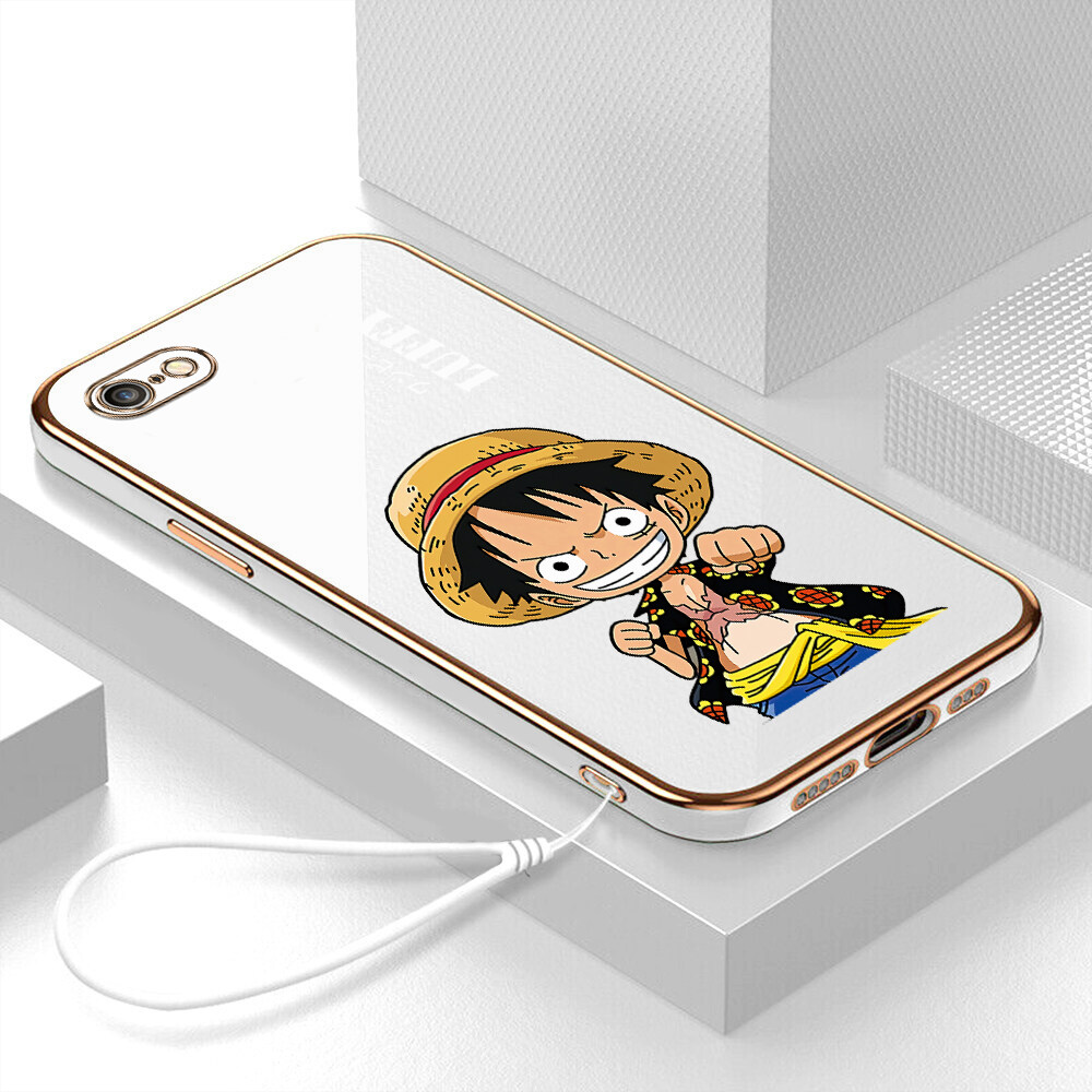 Ốp Lưng iPhone 6 6s 7 8 Plus Ốp Lưng Phim hoạt hình Luffy Sang trọng Mạ 6D Mạ silicone mềm Khung hình vuông sáng bóng