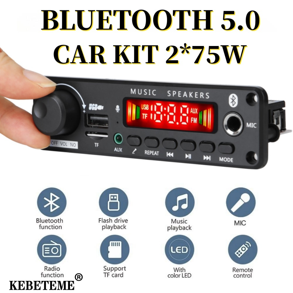 Kebeteme 150w bluetooth mp3 giải mã board 8v-26v khuếch đại 6.5mm microphone tf đài phát thanh xe usb loa âm thanh