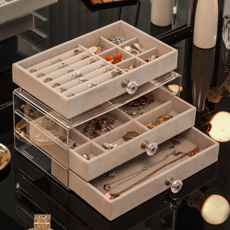 Gambar Arcylic Jewellery Box  Jewelry Organizer Necklace Earring Organiser Jewelery Storage Drawer Earing Jewellry Container