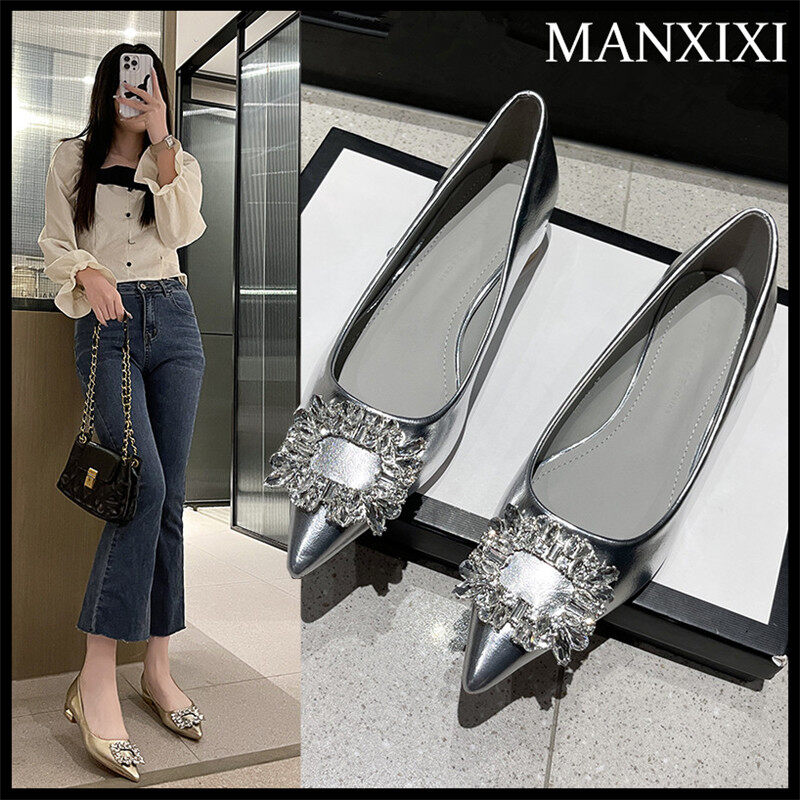 MANXIXI Women Fashion Loafers Beautiful Rhinestone Mules Flat Sandals (Size 34-39) ราคา 449 บาท*ส่งฟรี