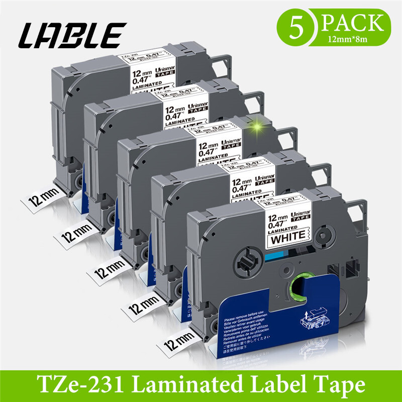 LABLE 5pcs Compatible Brother laminated 12mm tze-231 black on white label Tape for brother p-touch printer PT-E500W PT-E100B - ยี่ห้อ LABLE ราคา 276 บาท*ส่งฟรี