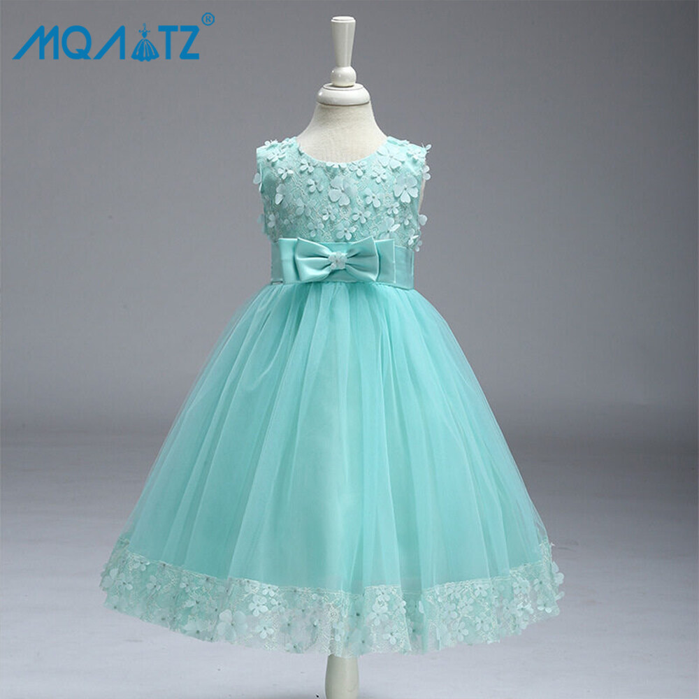 MQATZ Floral Girls Dress Birthday Wedding Bow Lace Princess Kids Clothes