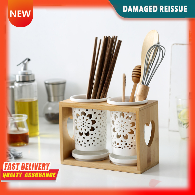 Gambar Chopsticks Barrel Bucket Cage Rack Kitchen Creative Hollow Porcelain Bamboo Rack Storage Box