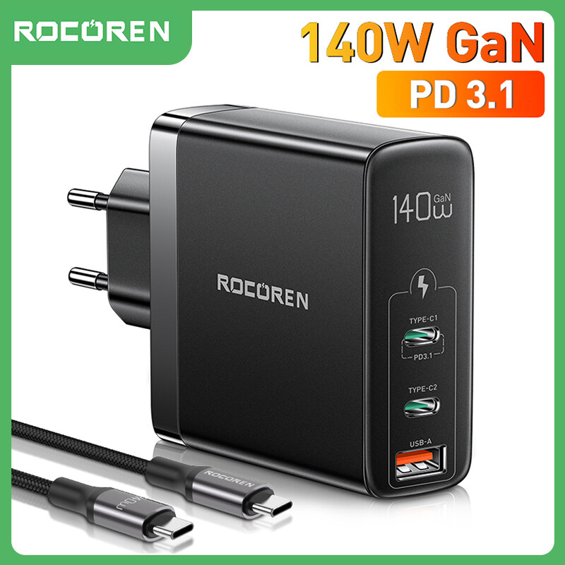 Rocoren 140W GaN USB C Sạc PPS PD 3.1 Quick Charge 4.0 QC 3.0 Type C Sạc Nhanh Cho Macbook Pro iPhon