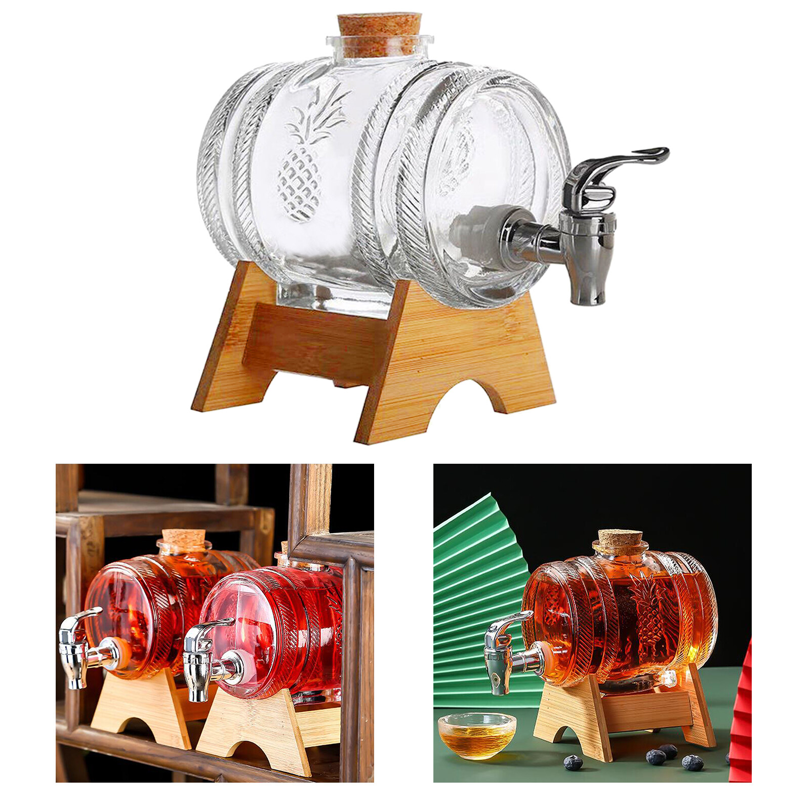 Gambar Fityle Glass Liqueur Dispenser Kitchen Sealed Ginseng Wine Bottle Glass Beverage Dispenser for Water Juice Cold Drinks Clear 1L