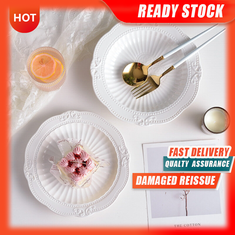 Gambar French Baroque Embossed Palace Style Ceramic Dinner Plate European Tableware Western Dinner Plate Soup Plate Dim Sum Dessert Plate