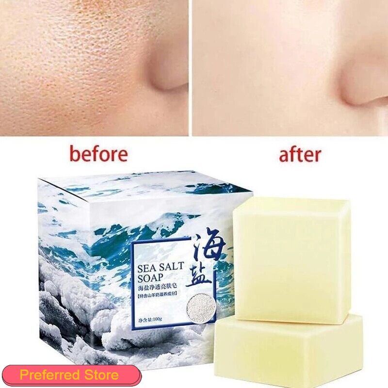 Gambar 100g Sea Salt Soap  Shrink Pores Whitening Blackhead Removal Face Wash Treatment Pores Acne Remove Mites Mild and Non irritating ????? ??? ?? ????