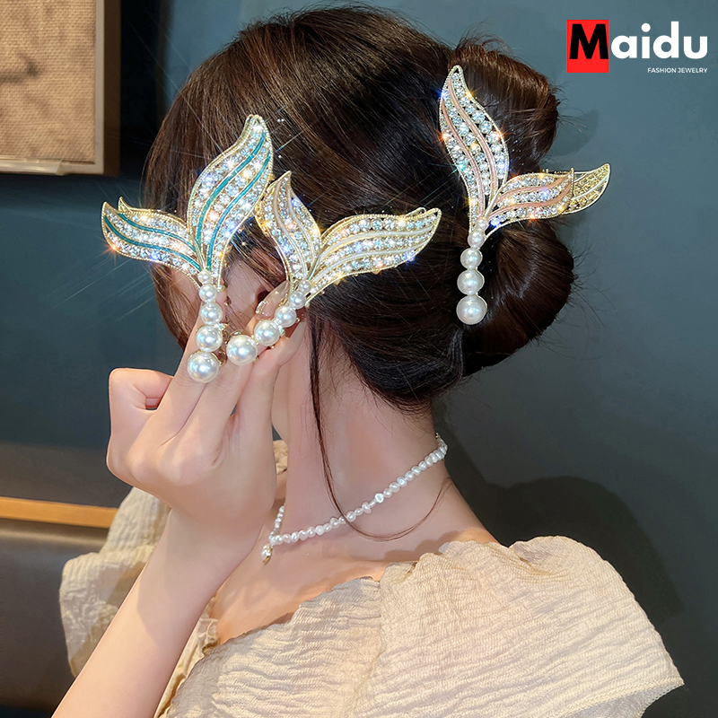 Maidu jewelry kẹp tóc đuôi cá đính ngọc trai lấp lánh cho nữ kẹp cá mập sau đầu mới nhất kẹp tóc