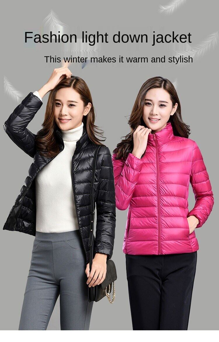 White Duck down womens lightweight down jacket short ultra-light ultra-thin stand-up collar slim fit thin plus size womens coat
