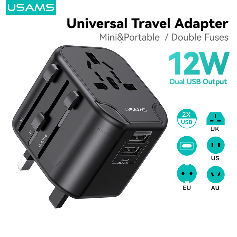 USAMS 12W/20W Universal Travel Adapter Power Adapter PD65W Fast Charge With UK/US/EU/AU Plus Worldwi