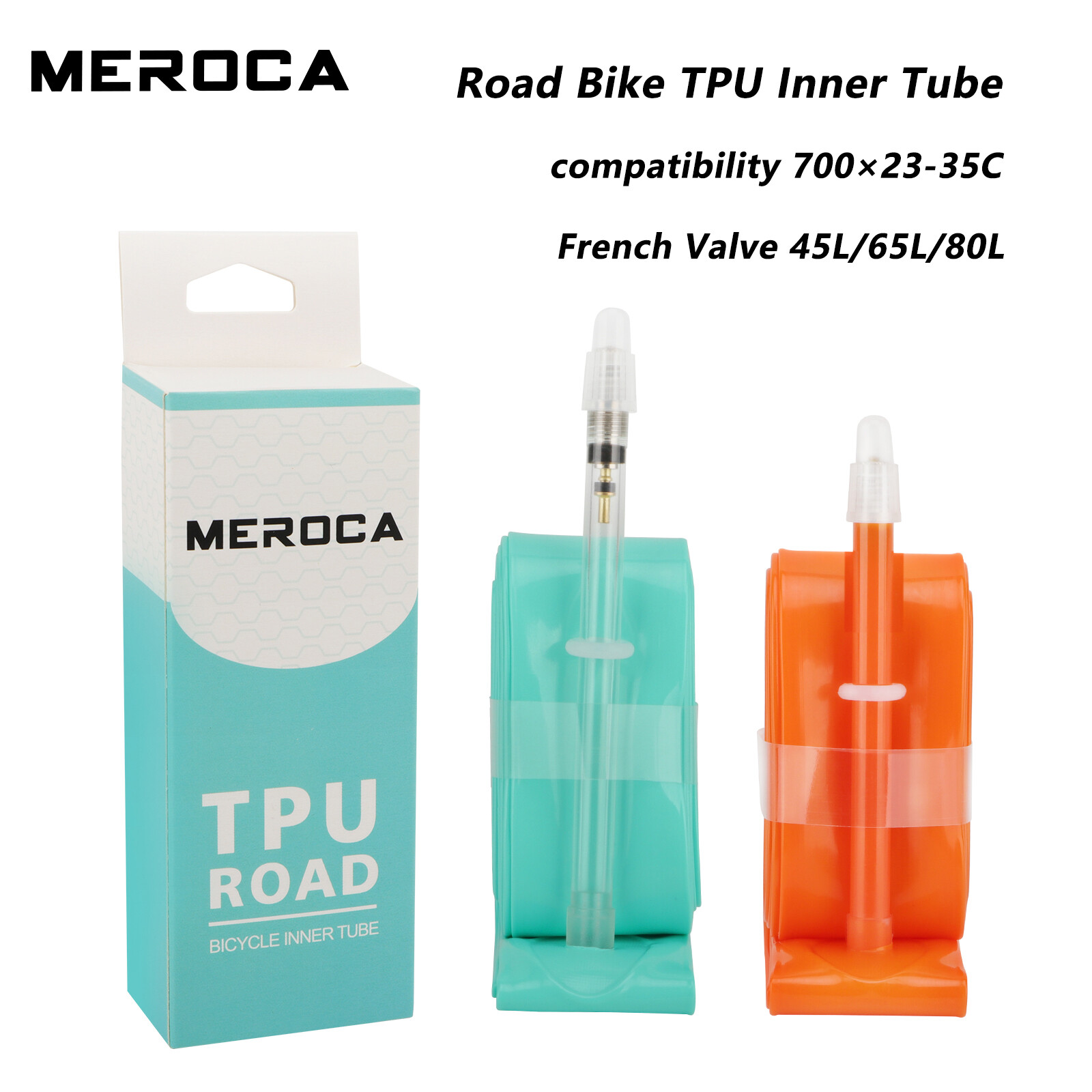 Meroca 2 chiếc ống TPU siêu nhẹ xe đạp đường trường ống bên trong xe đạp 700C x 23-35C van Pháp 45L 65L 80L TPU