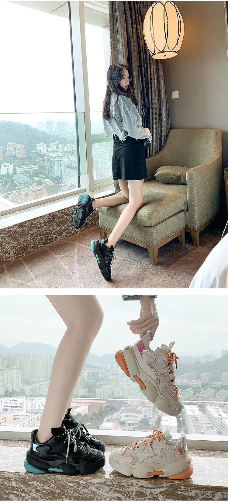 Giày Nữ Thời Trang Hàn Quốc Giày Da PU Đế Dày Nâng Cao Chống Thấm Nước Giày Thể Thao Ngoài Trời