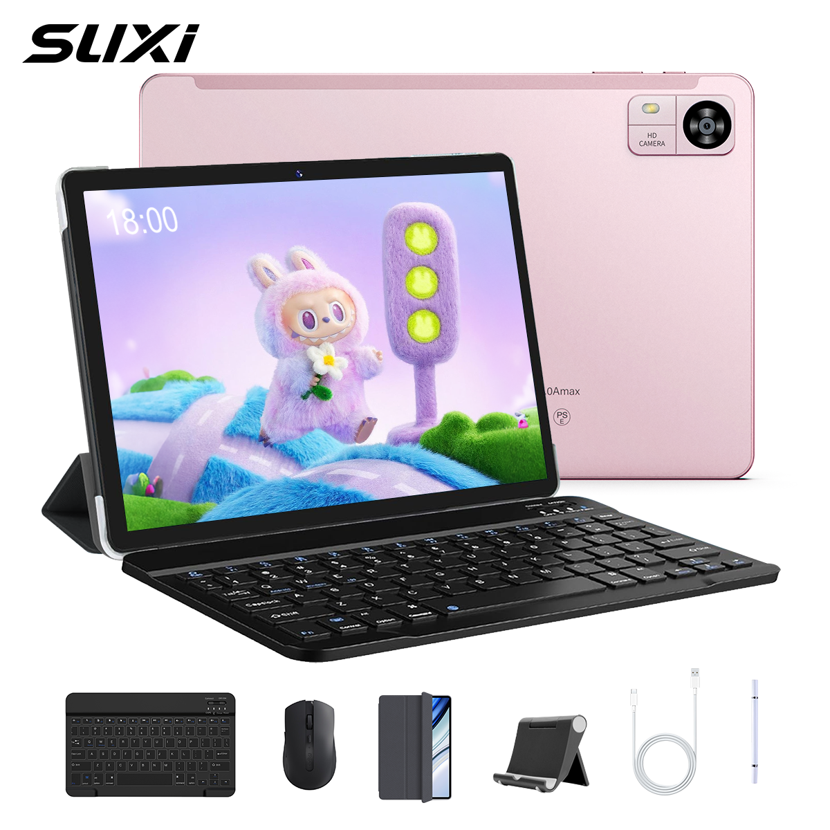 SUXI poker A3 Pink Tablets 12+128GB 10.1" With Keyboard And Mouse IPS screen Unisoc T606 Android 14 2.4G/5G WiFi Game leran tablet for kids ราคา 3,599 บาท*ส่งฟรี