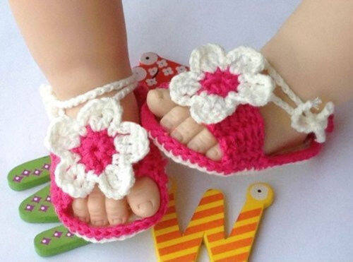 Bé gái bé trẻ sơ sinh đồ len móc thủ công đan hoa ngọc trai dép giày cho trẻ mới biết đi 0-12 tháng
