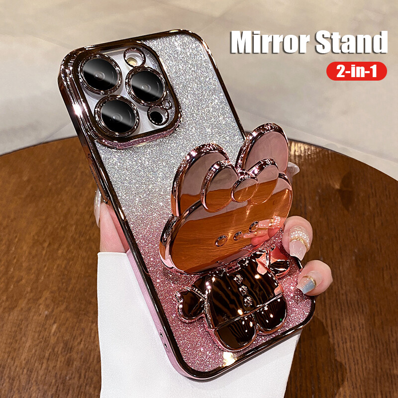 Crashstar với ống kính phim mạ kim tuyến vỏ điện thoại mềm với gương hoạt hình chân đế iPhone 17 16 15 14 13 12 11 Pro Max Air Mini 16e XS XR x 8 7 6 6S Plus + Se 2020 fashionphone vỏ bìa với ống kính bọc hoàn toàn máy ảnh bảo vệ